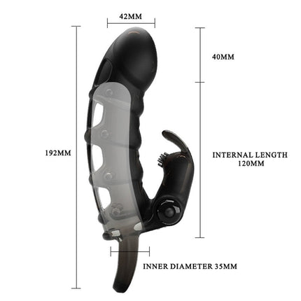 Pretty Love Penis Sleeve met Rabbit Clitoris Stimulator CUPER - zwart