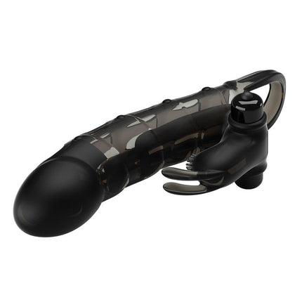 Pretty Love Penis Sleeve met Rabbit Clitoris Stimulator CUPER - zwart
