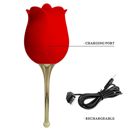 Pretty Love Clitoris vibrator with lick stimulator ROSE LOVER - red/gold