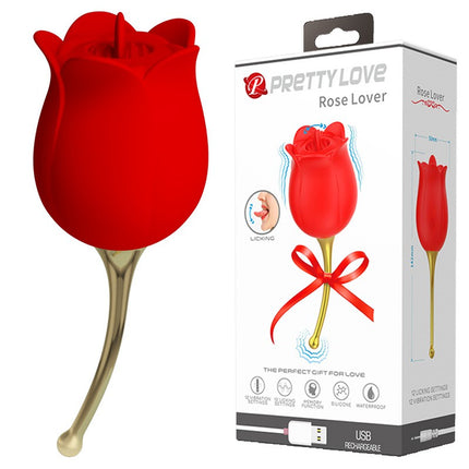 Pretty Love Clitoris vibrator with lick stimulator ROSE LOVER - red/gold