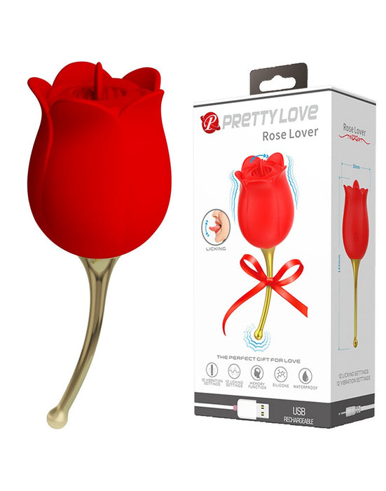 Pretty Love Vibrador de clítoris con estimulador de lamer ROSE LOVER - rojo/dorado