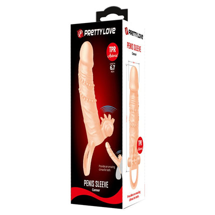 Pretty Love Vibrating Penis Sleeve with Clitoris Stimulator CONNOR - light skin color