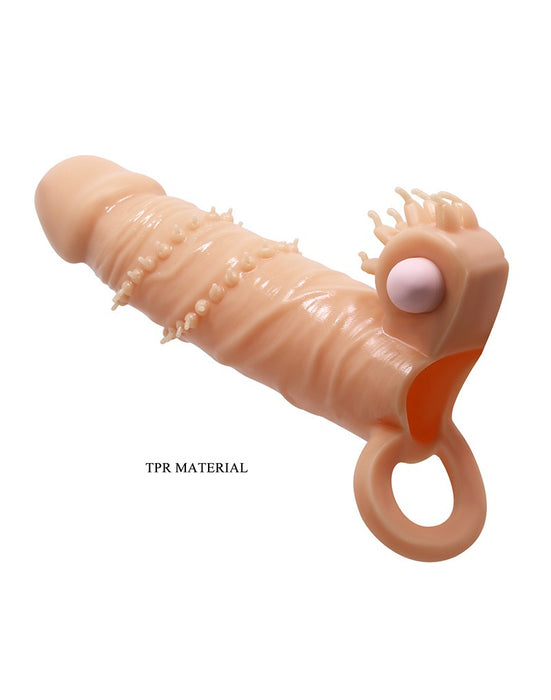 Pretty Love Vibrerende Penis Sleeve met Clitoris Stimulator CONNOR - lichte huidskleur