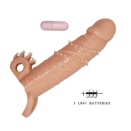 Pretty Love Vibrating Penis Sleeve with Clitoris Stimulator CONNOR - light skin color