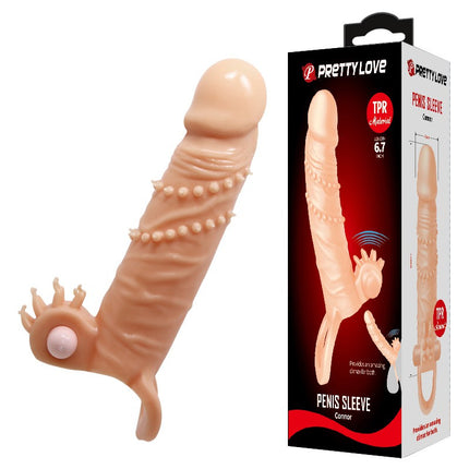 Pretty Love Vibrating Penis Sleeve with Clitoris Stimulator CONNOR - light skin color