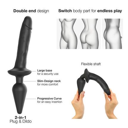 Strap-On-Me Realistische Switch Plug-In 2-in-1 Dildo & Buttplug - zwart