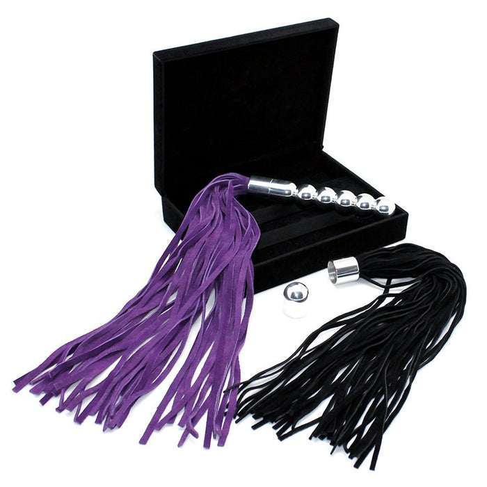 2 suede whips with separate aluminum handle - black/purple
