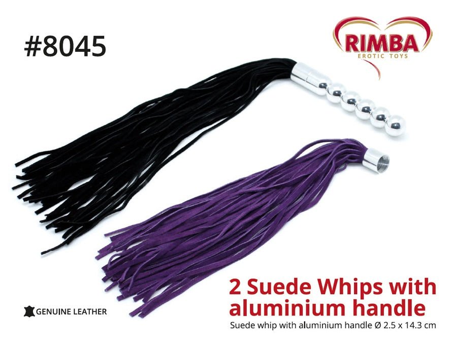 2 suede whips with separate aluminum handle - black/purple