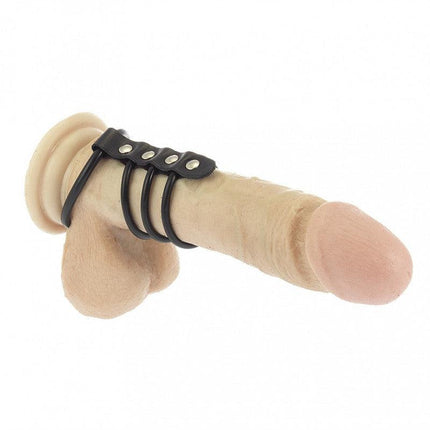 Balzak- en 3 Penisringen van rubber met leren bandje - diameter 50 en 40 mm - Erotiekvoordeel.nl