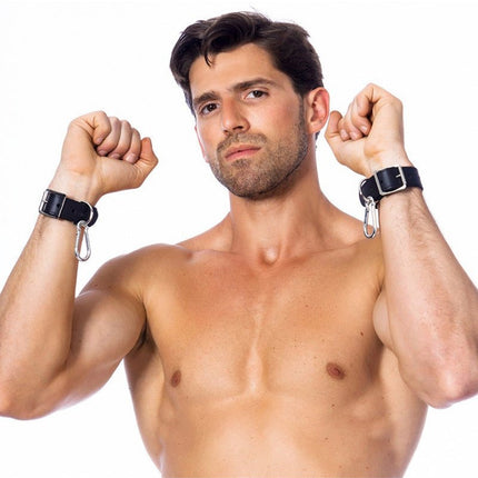 Basic bondage set handboeien en voetboeien leer - zwart - Erotiekvoordeel.nl