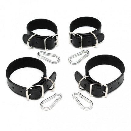Basic bondage set handboeien en voetboeien leer - zwart - Erotiekvoordeel.nl