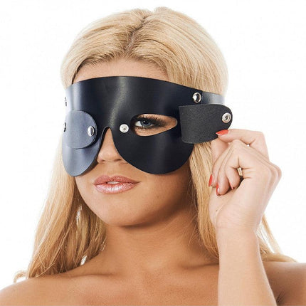 Blinddoek zwart leer met verwijderbare oog flapjes - Erotiekvoordeel.nl