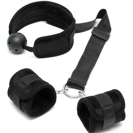 Bondageset mondknevel met boeien - zwart - Erotiekvoordeel.nl