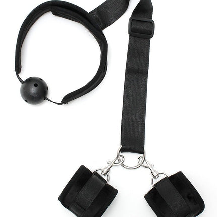 Bondageset mondknevel met boeien - zwart - Erotiekvoordeel.nl