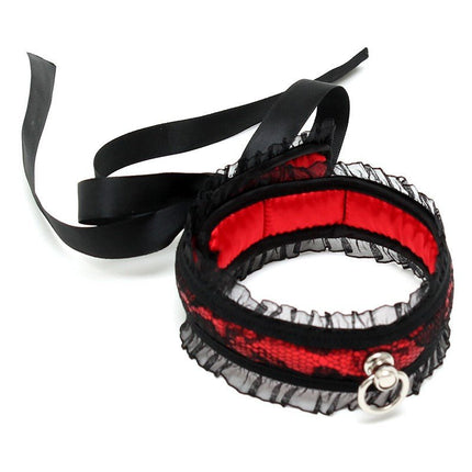 Burlesque collar met ring - rood/zwart - Erotiekvoordeel.nl
