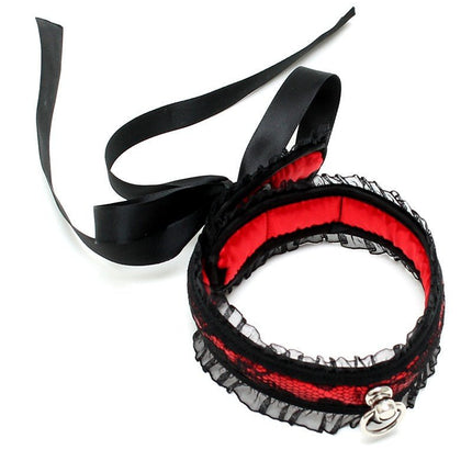 Burlesque collar met ring - rood/zwart - Erotiekvoordeel.nl
