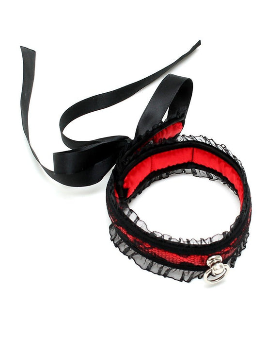 Burlesque collar met ring - rood/zwart - Erotiekvoordeel.nl