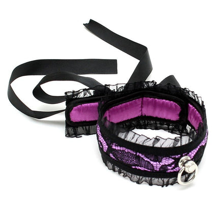 Burlesque collar met ring - zwart/paars - Erotiekvoordeel.nl