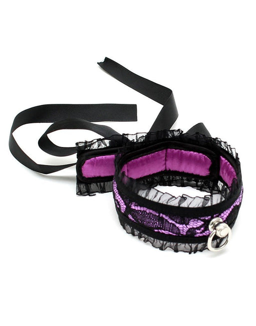 Burlesque collar met ring - zwart/paars - Erotiekvoordeel.nl