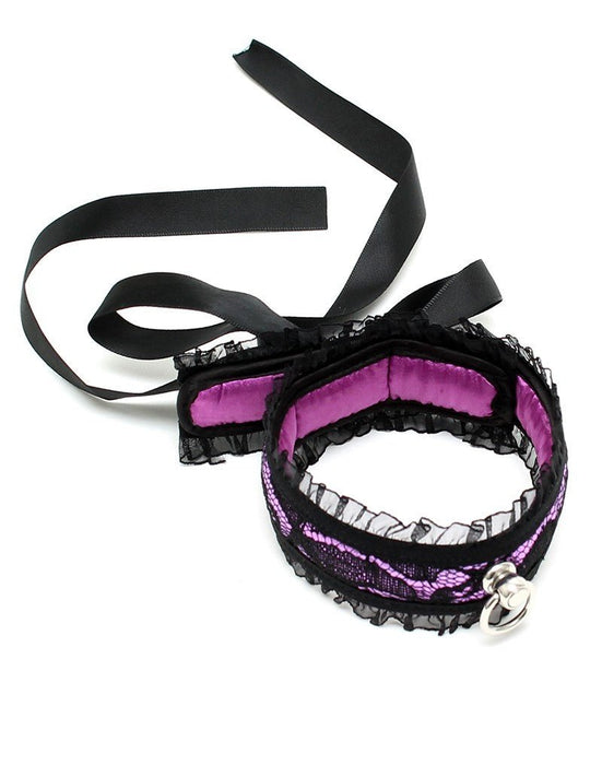 Burlesque collar met ring - zwart/paars - Erotiekvoordeel.nl