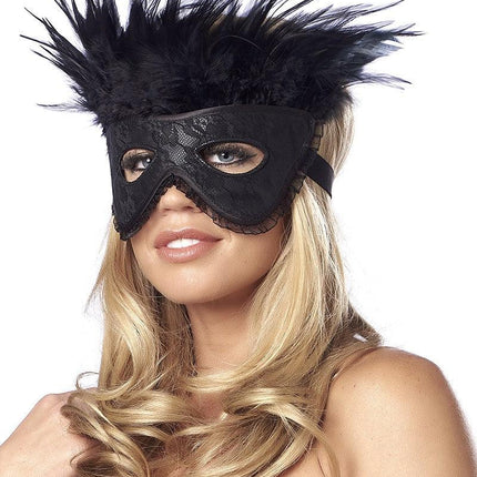 Burlesque masker met veren - zwart - Erotiekvoordeel.nl