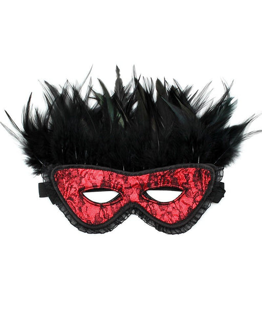 Burlesque masker met veren - zwart/rood - Erotiekvoordeel.nl