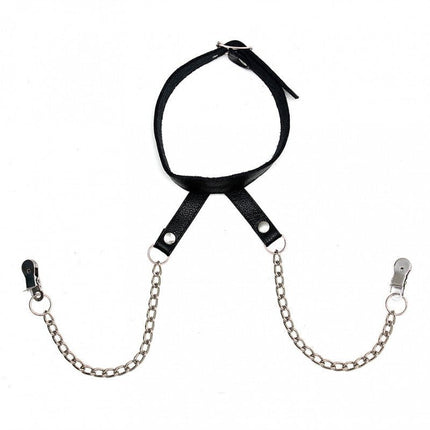Collar met tepelklemmen aan ketting - Erotiekvoordeel.nl