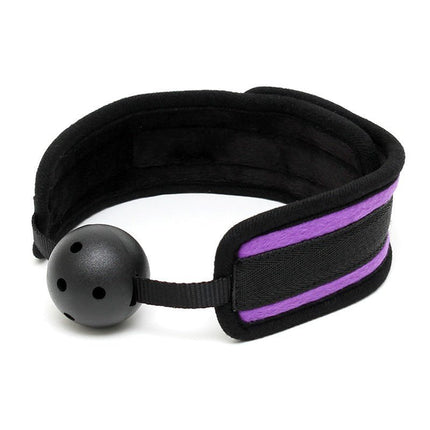 Comfortabele ball gag - zwart/paars - verstelbaar - Erotiekvoordeel.nl