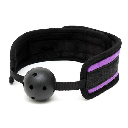 Comfortabele ball gag - zwart/paars - verstelbaar - Erotiekvoordeel.nl