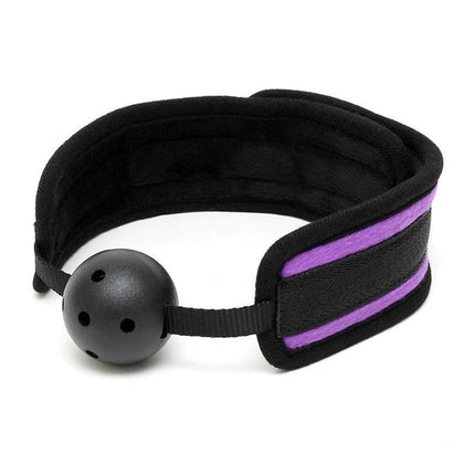 Comfortabele ball gag - zwart/paars - verstelbaar - Erotiekvoordeel.nl