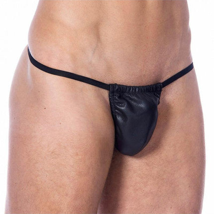 Echt nappa lederen heren G-String met penis pouch - zwart - Erotiekvoordeel.nl