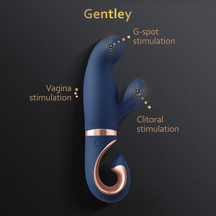 G Vibe Gentley - Vibrator -Rabbit Vibrator - G Spot en Clitoris Stimulatie - Siliconen - Blauw en Goud-Erotiekvoordeel.nl