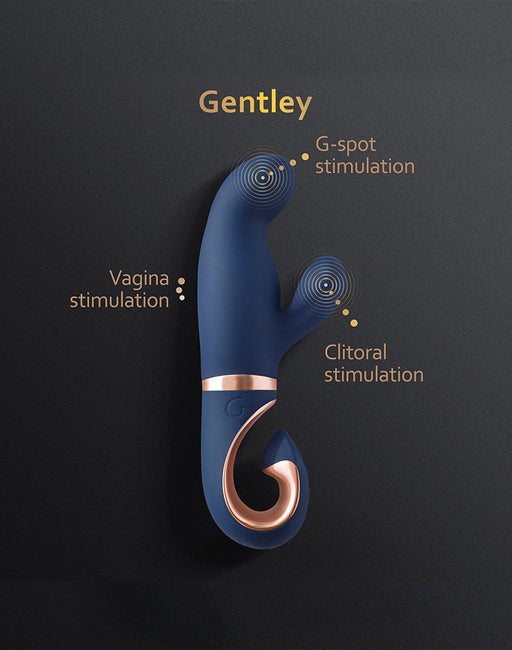 G Vibe Gentley - Vibrator -Rabbit Vibrator - G Spot en Clitoris Stimulatie - Siliconen - Blauw en Goud-Erotiekvoordeel.nl