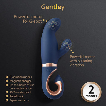 G Vibe Gentley - Vibrator -Rabbit Vibrator - G Spot en Clitoris Stimulatie - Siliconen - Blauw en Goud-Erotiekvoordeel.nl