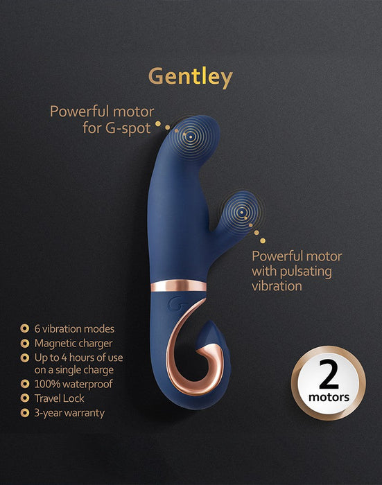 G Vibe Gentley - Vibrator -Rabbit Vibrator - G Spot en Clitoris Stimulatie - Siliconen - Blauw en Goud-Erotiekvoordeel.nl