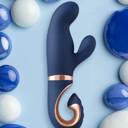 G Vibe Gentley - Vibrator -Rabbit Vibrator - G Spot en Clitoris Stimulatie - Siliconen - Blauw en Goud-Erotiekvoordeel.nl