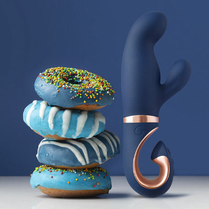 G Vibe Gentley - Vibrator -Rabbit Vibrator - G Spot en Clitoris Stimulatie - Siliconen - Blauw en Goud-Erotiekvoordeel.nl