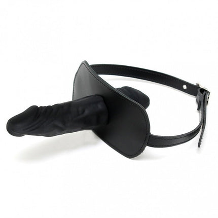 Gag | Mondknevel met latex dildo aan binnenkant (4 x 6 cm) en buitenkant (4 x 13 cm) - Erotiekvoordeel.nl