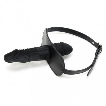 Gag | Mondknevel met latex dildo aan binnenkant (4 x 6 cm) en buitenkant (4 x 13 cm) - Erotiekvoordeel.nl