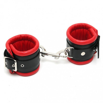 Handboeien luxe gevoerd leer - zwart/rood - Erotiekvoordeel.nl