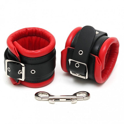 Handboeien luxe gevoerd leer - zwart/rood - Erotiekvoordeel.nl