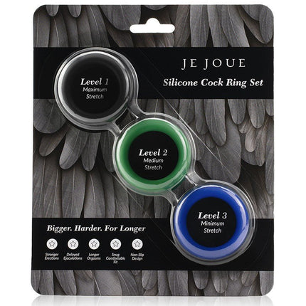 Je Joue C-Ring Min/Med/Max Stretch Siliconen Cockring Set - blauw/groen/zwart-Erotiekvoordeel.nl