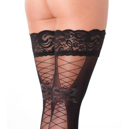 Kousen met corset veter illusie - zwart - Erotiekvoordeel.nl