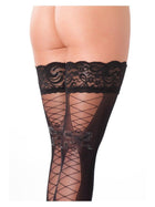 Kousen met corset veter illusie - zwart - Erotiekvoordeel.nl