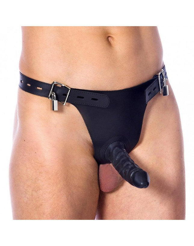 Kuisheidsgordel heren met penis slurf en 2 hangsloten - zwart - Erotiekvoordeel.nl