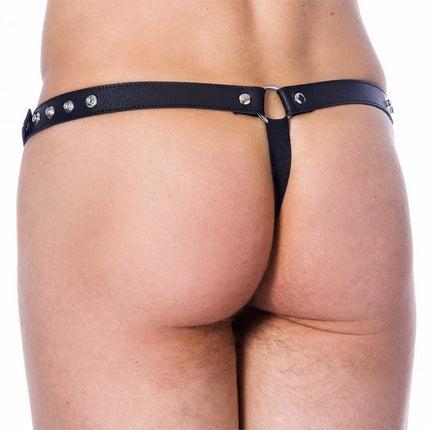 Lederen strip string met afneembare voorkant - zwart - Erotiekvoordeel.nl