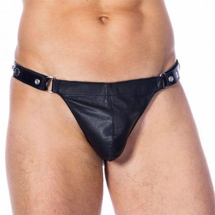 Lederen strip string met afneembare voorkant - zwart - Erotiekvoordeel.nl