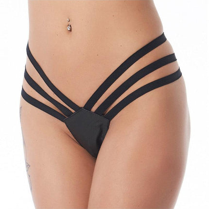 Leren G-String met elastische bandjes - zwart - Erotiekvoordeel.nl