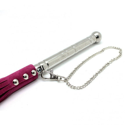 Leren Zweep (Flogger) met metalen handvat - roze - Erotiekvoordeel.nl