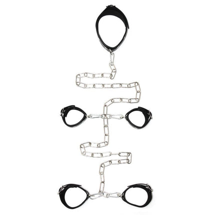 Leren boeienset met handboeien voetboeien collar en ketting - Erotiekvoordeel.nl